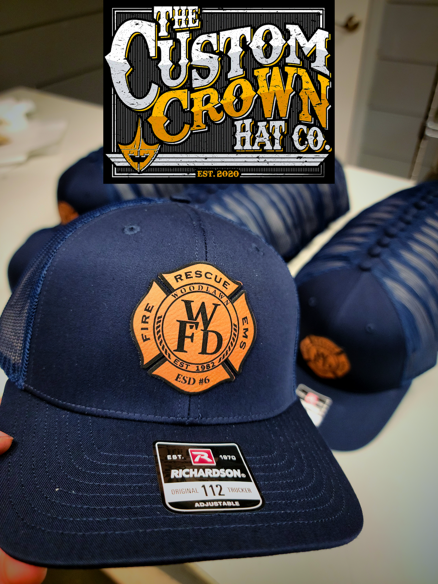 Crew Pack of Custom Laser-Engraved Leatherette Patch Hats